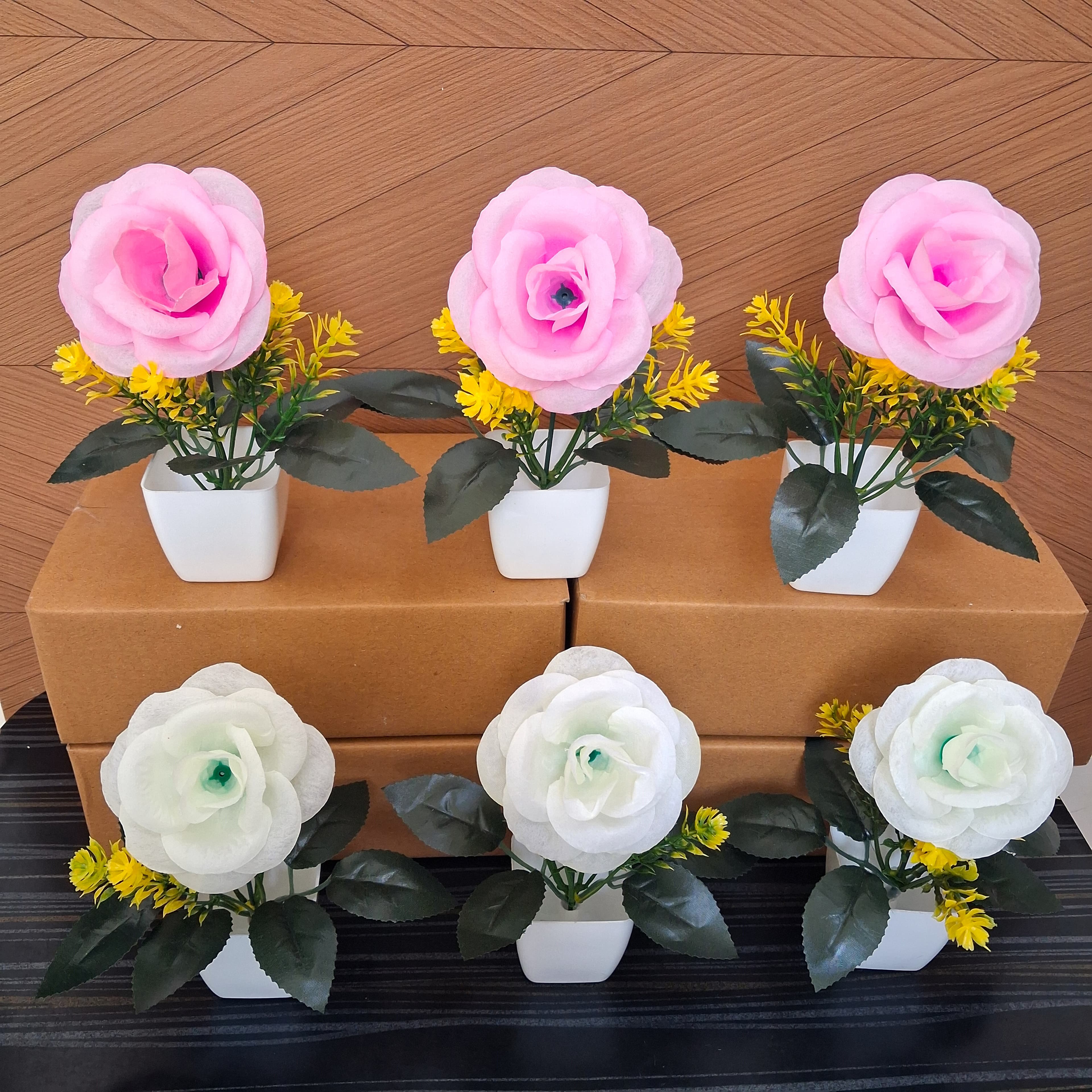 Artificial Rose Flower Cube Set of 6 - Artificial Rose Cube Pot Set of 6 thumbnail 2