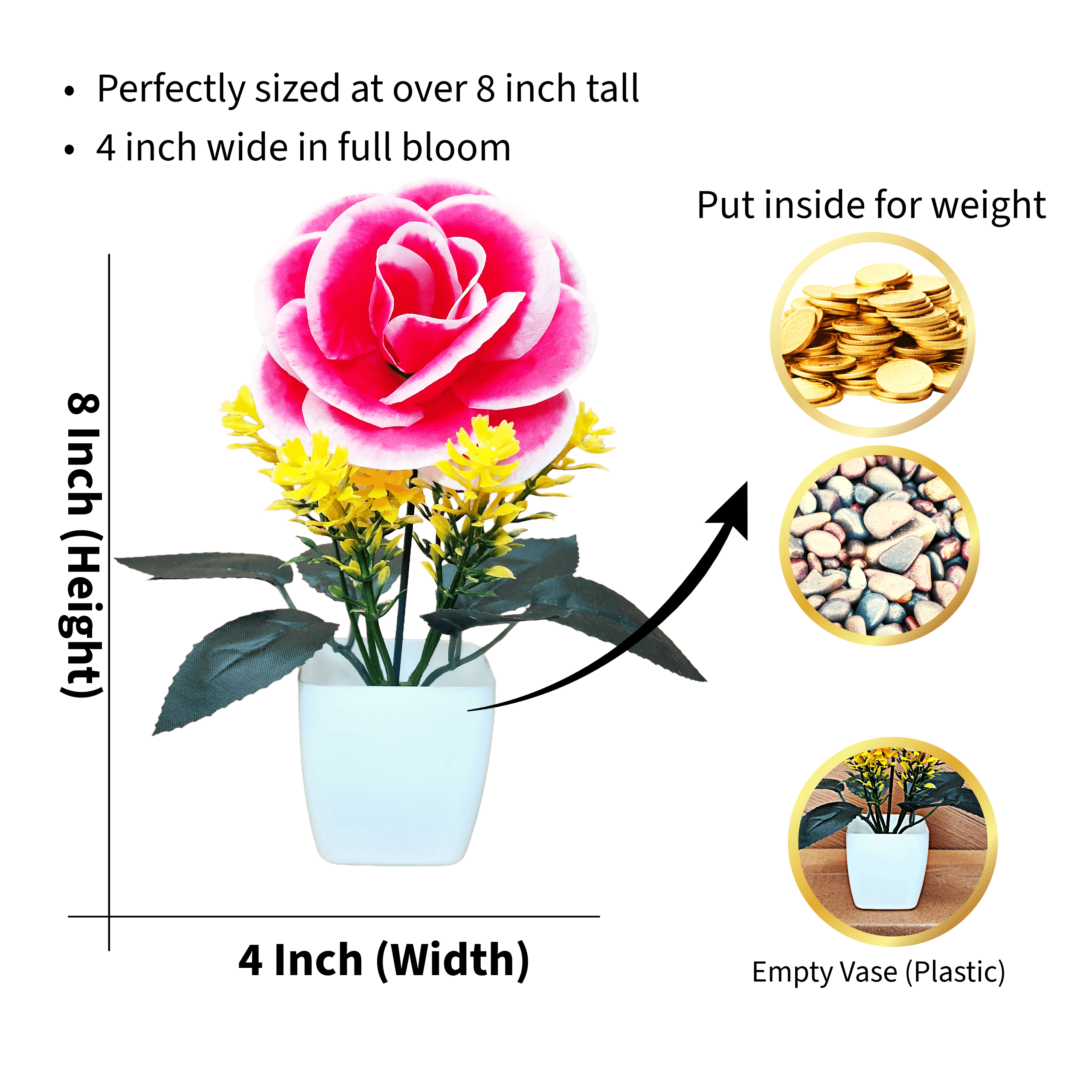 Artificial Rose Flower Cube Set of 6 - Artificial Rose Cube Pot Set of 6 thumbnail 4