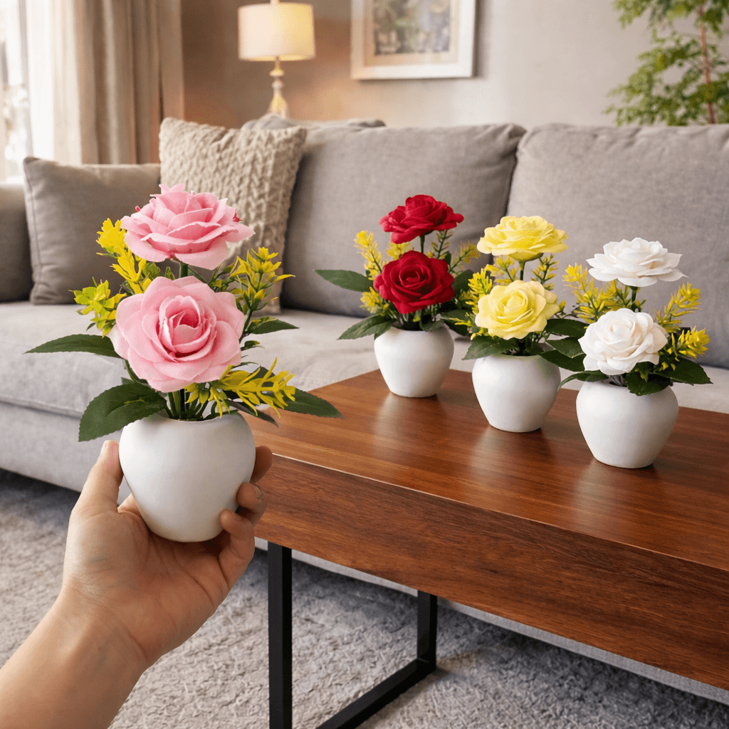 Artificial M-Rose Flower Pots Set of 4 - Artificial M-Rose Flower Pots Set of 4 thumbnail 3
