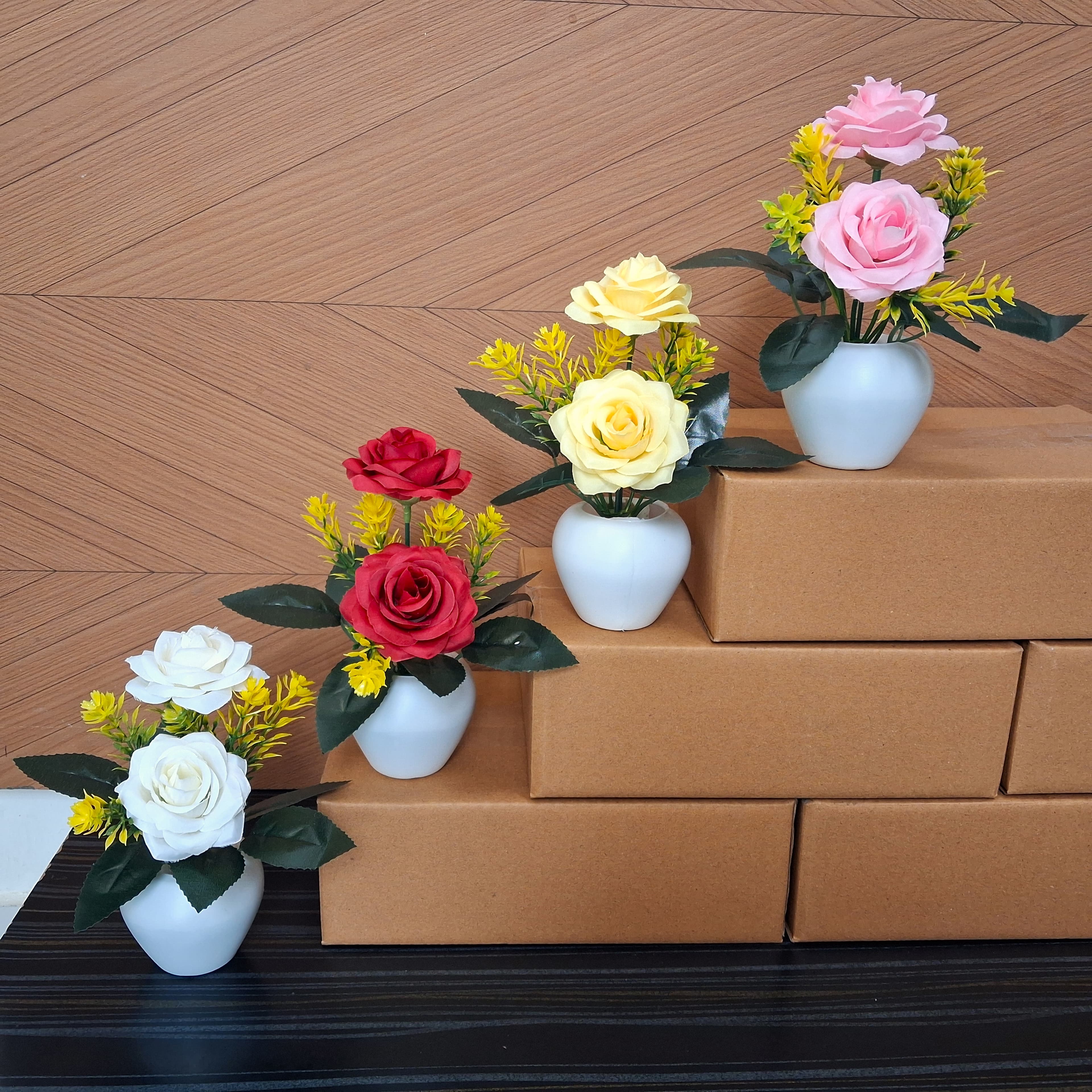 Artificial M-Rose Flower Pots Set of 4 - Artificial M-Rose Flower Pots Set of 4 thumbnail 4